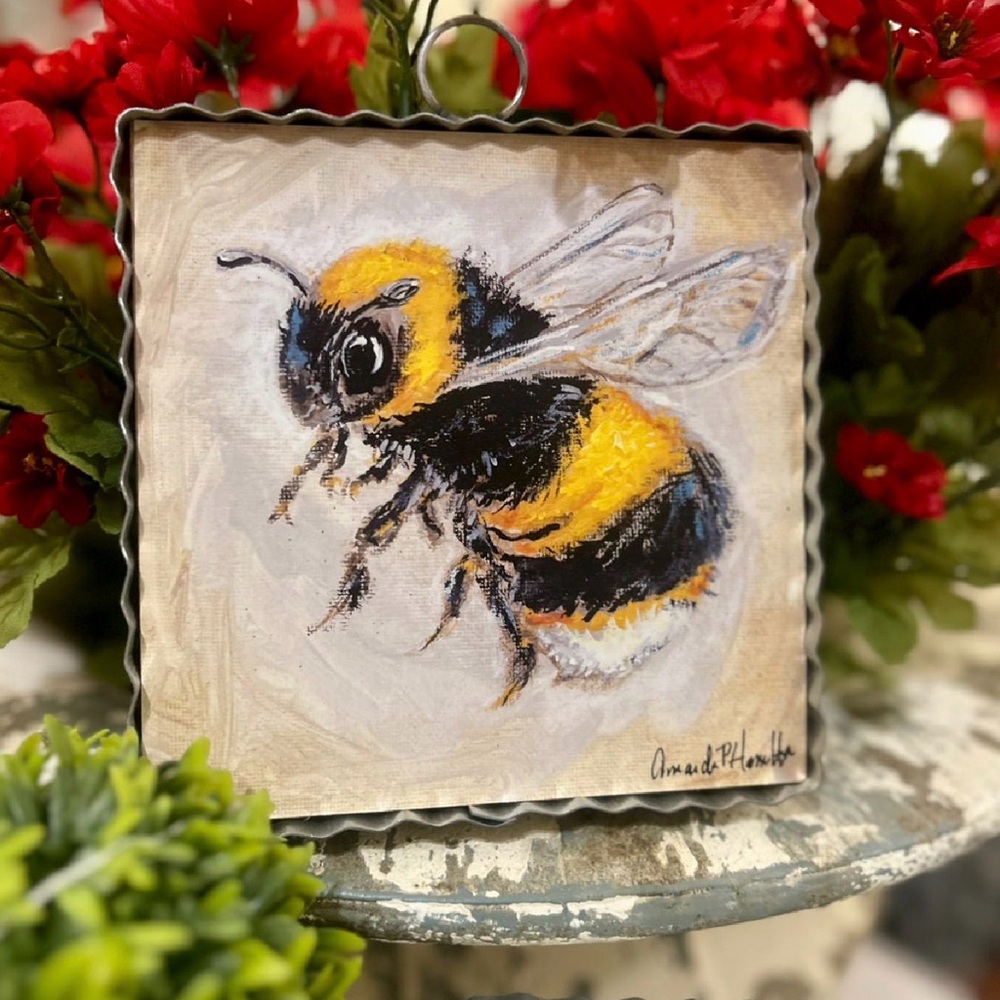 Bee Mini Print with Galvanized Frame
